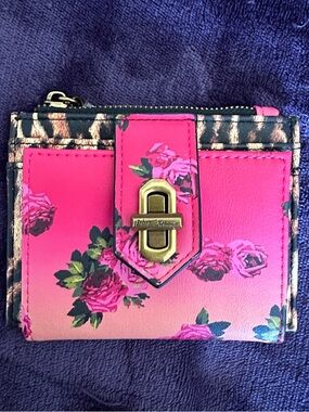 Betsey Johnson Pink Floral Compact Wallet with Gold Turn Lock
